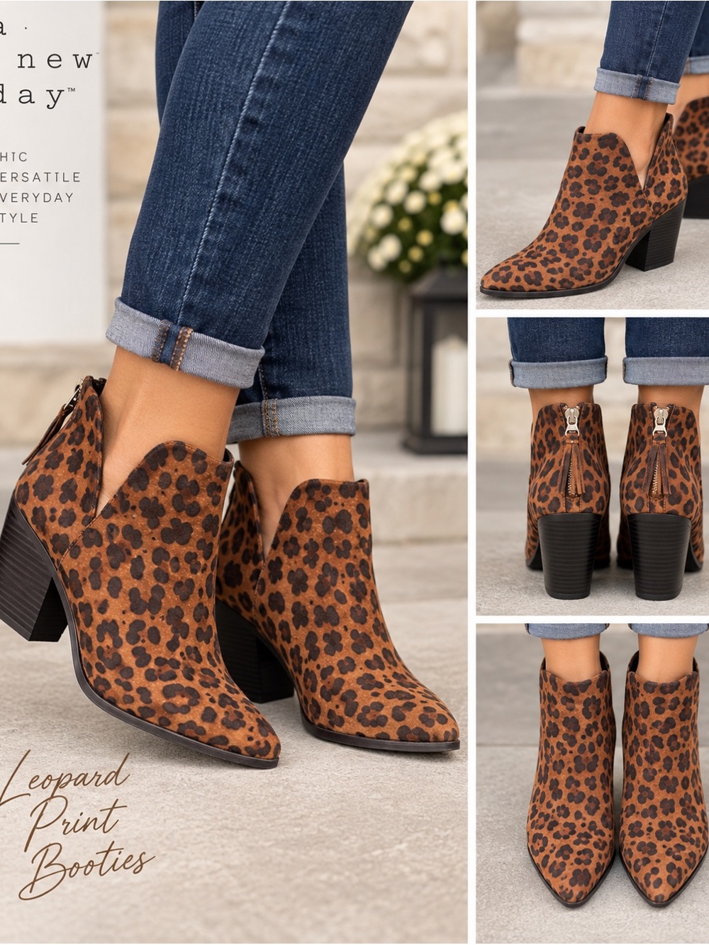 A New Day Leopard Print Ankle Booties Women’s 11 Pointed Toe Block Heel. Fun!